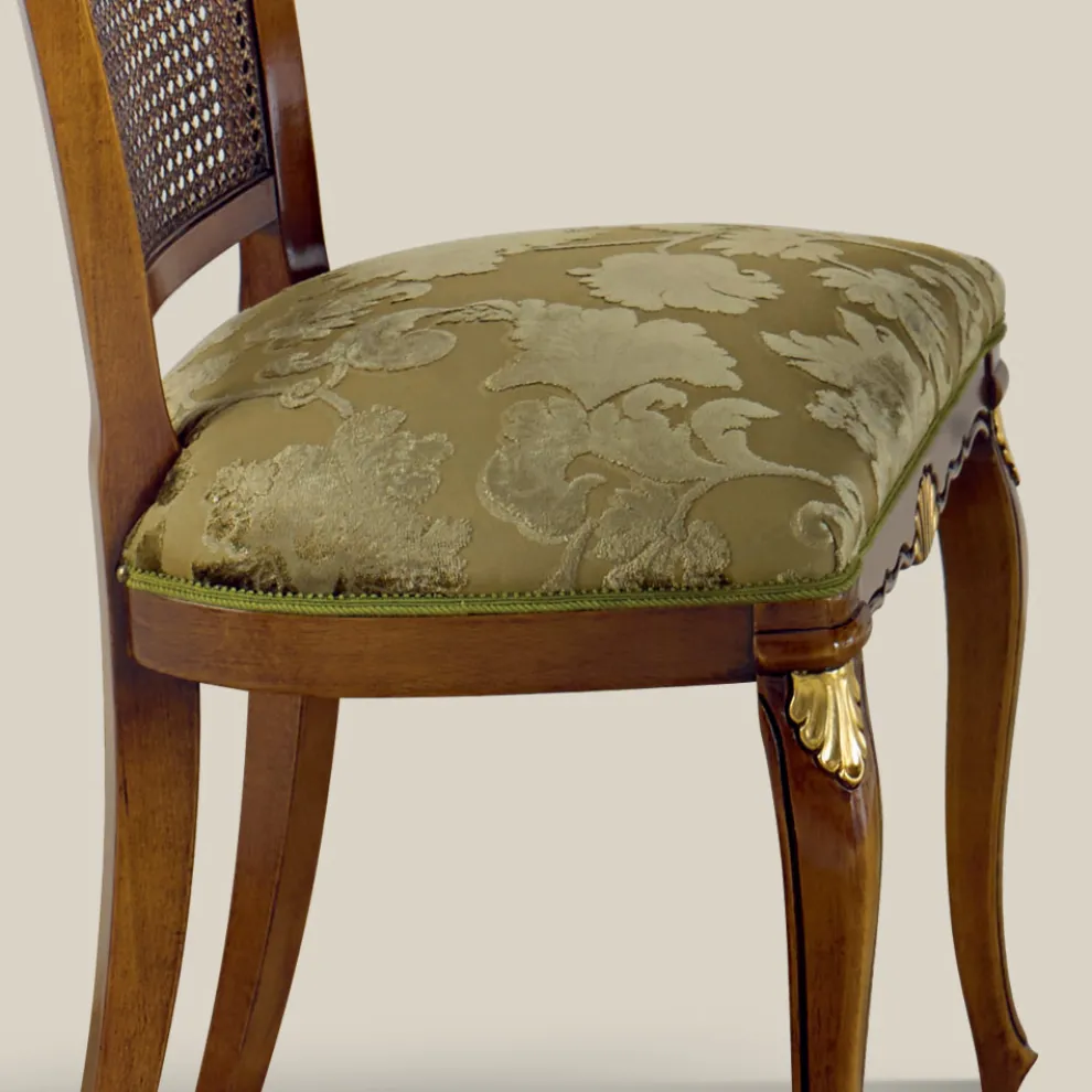 Klassischer Walnussholzstuhl mit gepolstertem Sitz Made in Italy - Barock