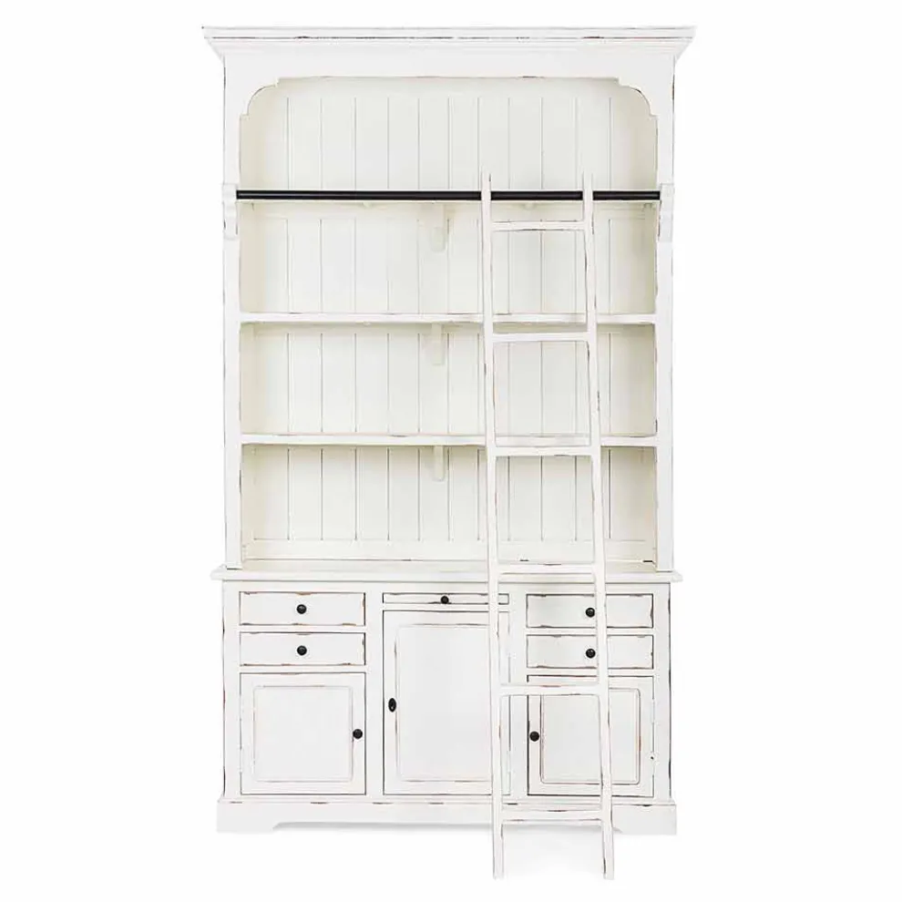 Klassisches Design Holz Bücherregal mit Homemotion dekorative Leiter - Zeder