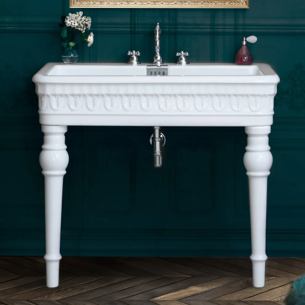 Klassisches Konsolenwaschbecken aus handgefertigter Keramik L 100 cm - Areta