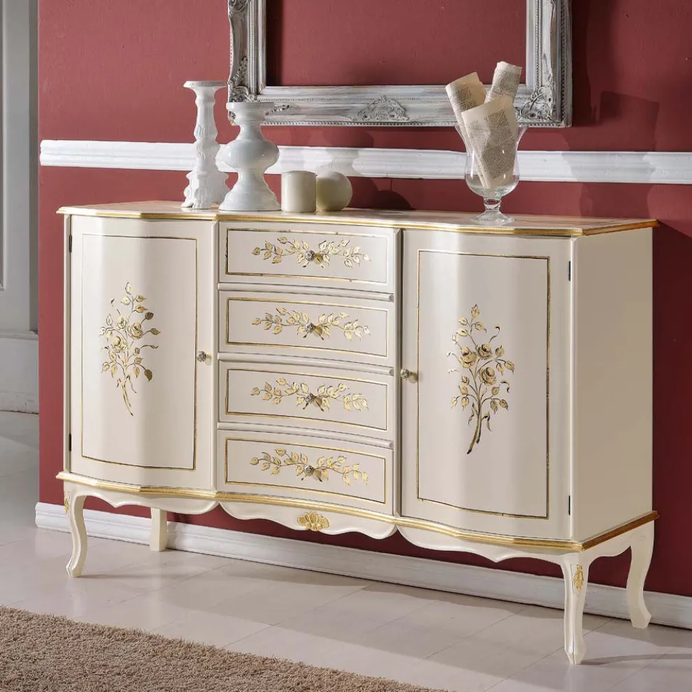 Klassisches Sideboard aus Holz mit 2 Türen und 4 Schubladen Made in Italy - Windsor
