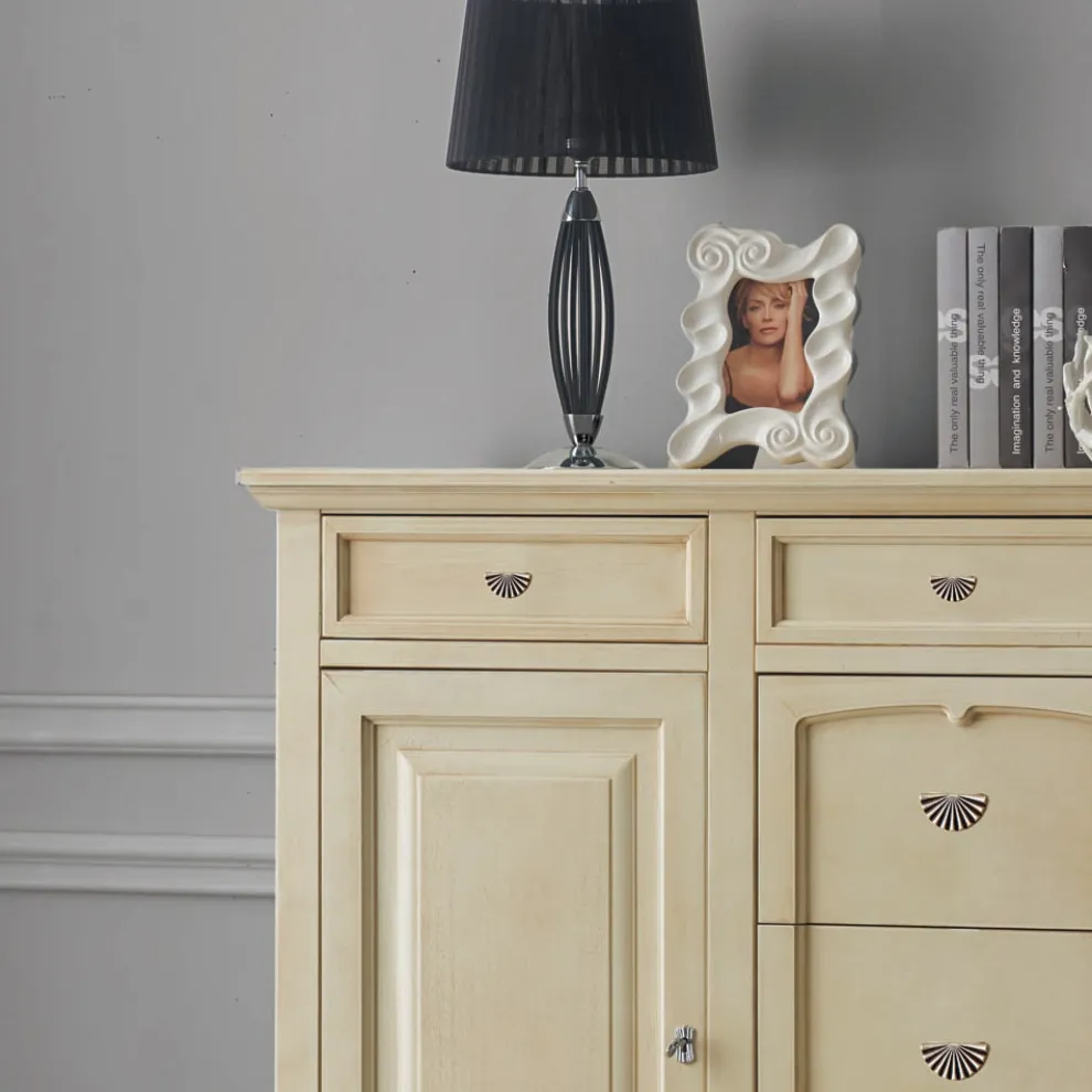 Klassisches Sideboard aus Tanganjikaholz mit 6 Schubladen und 2 Türen, hergestellt in Italien – Bragi