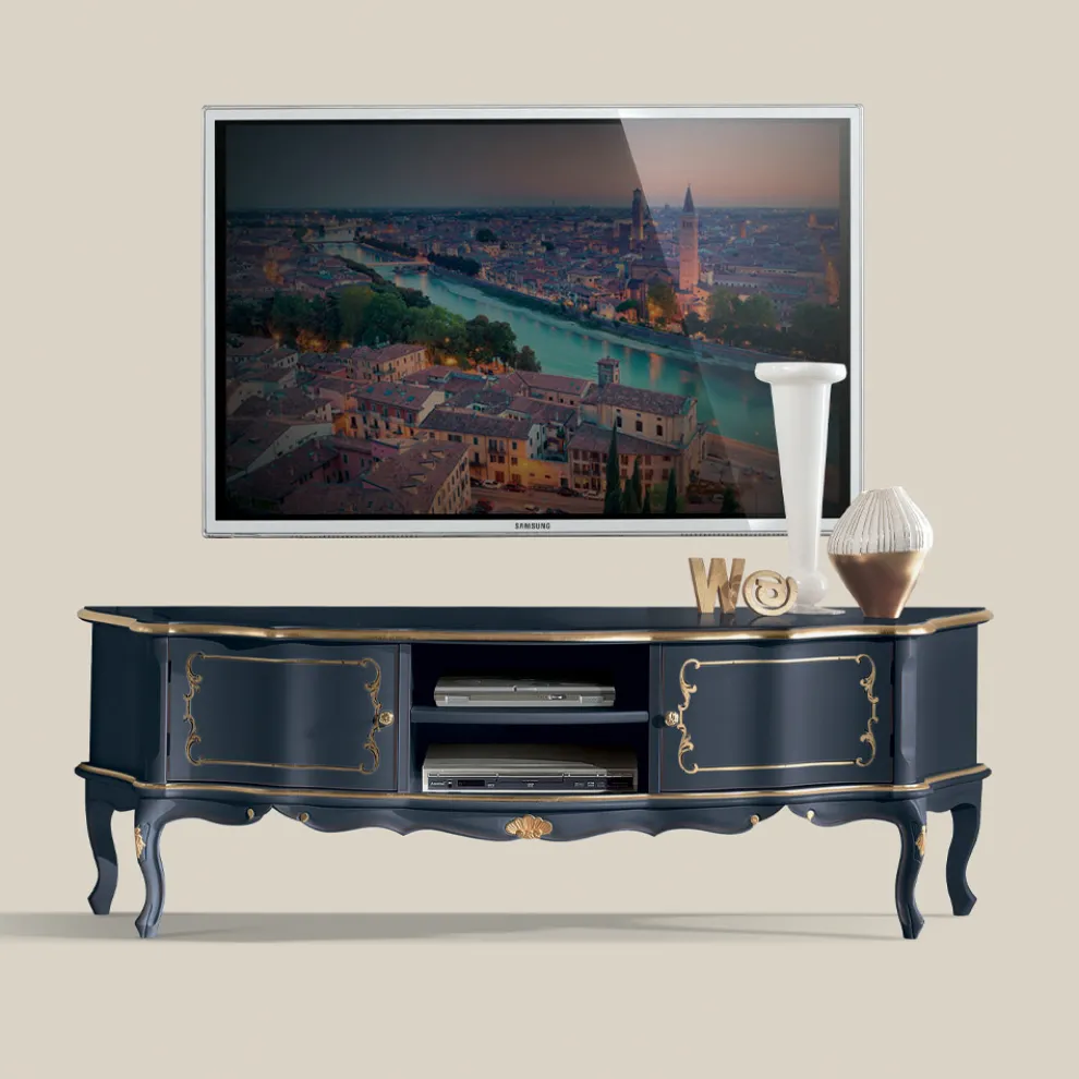 Klassisches TV-Möbel aus Holz mit Türen und Fächern Made in Italy - Leonor