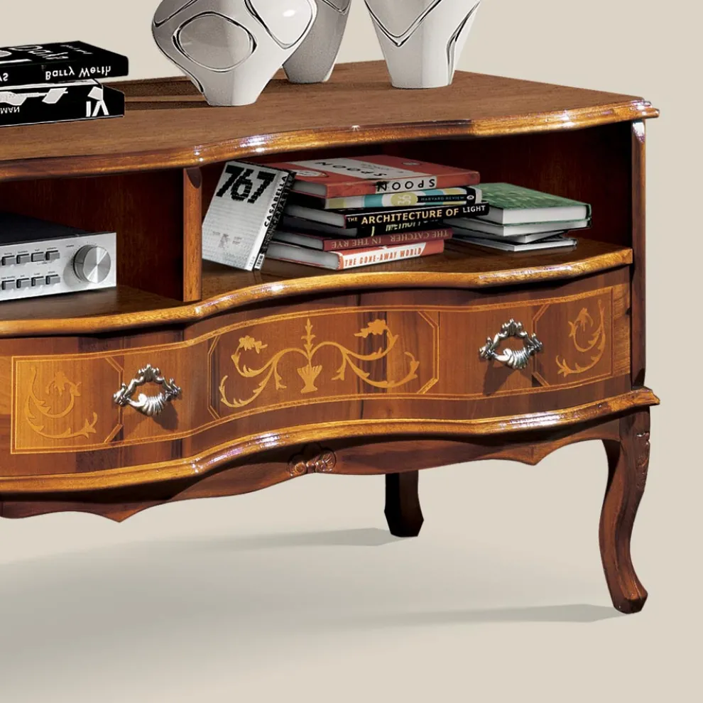 Klassisches TV-Möbel aus Holz mit Fächern und Schubladen Made in Italy - Prince