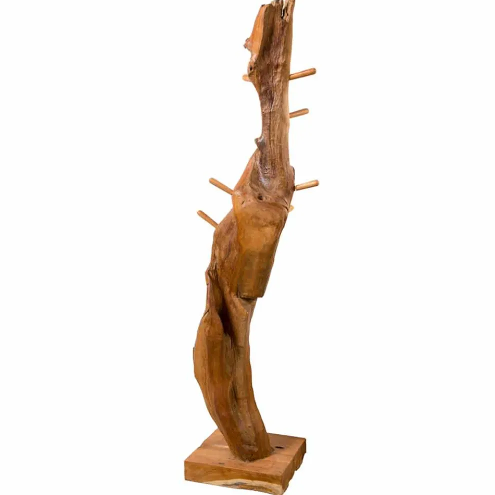 Kleiderständer mit Struktur und Haken aus massivem Teakholz - Tanne