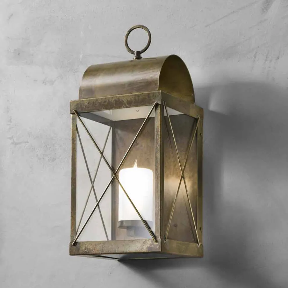 Kleine Wandlaterne Eisen/ Messing mit Kerzenhalter Il Fanale