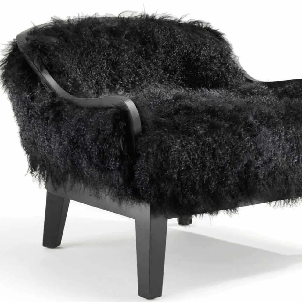 Kleiner Sessel aus Leder und schwarzem Fell, made in Italy Design Eli