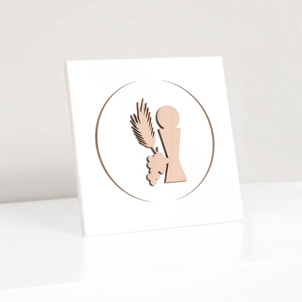 Kleines Bild mit dem lasergravierten Kommunionkelch, hergestellt in Italien – Philippe