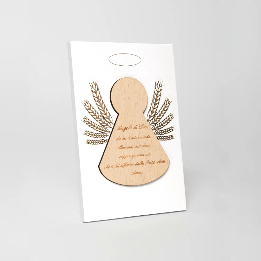 Kleines Bild mit Darstellung eines kleinen Engels mit Ähren. Hergestellt in Italien – Greta