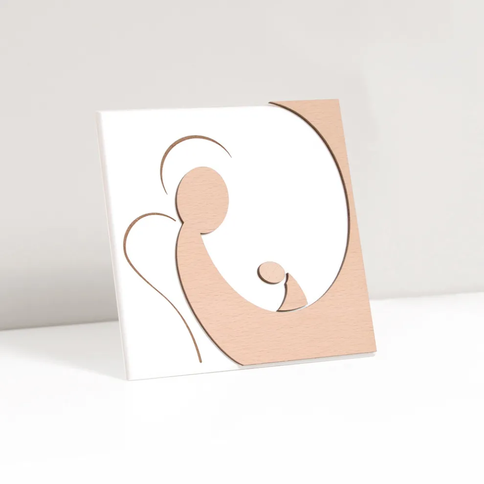 Kleines Bild mit der Darstellung des Mutterengels mit Lasergravur, hergestellt in Italien – Augustina