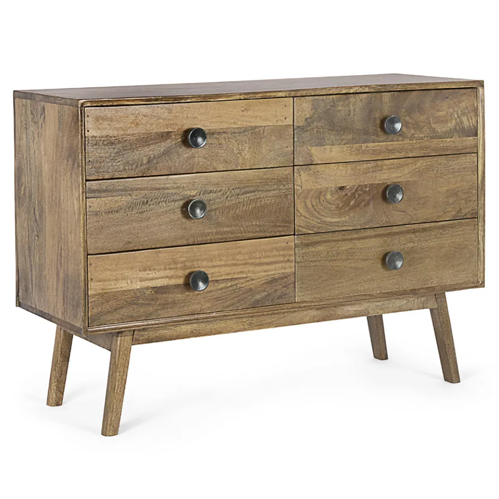 Kommode aus Mangoholz mit 6 Schubladen im Vintage-Design - Desiderio