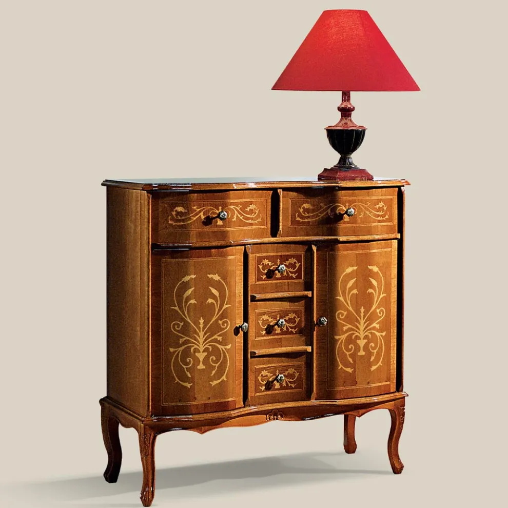 Kommode im klassischen Stil aus Holz 2 Türen und 5 Schubladen Made in Italy - Luxus