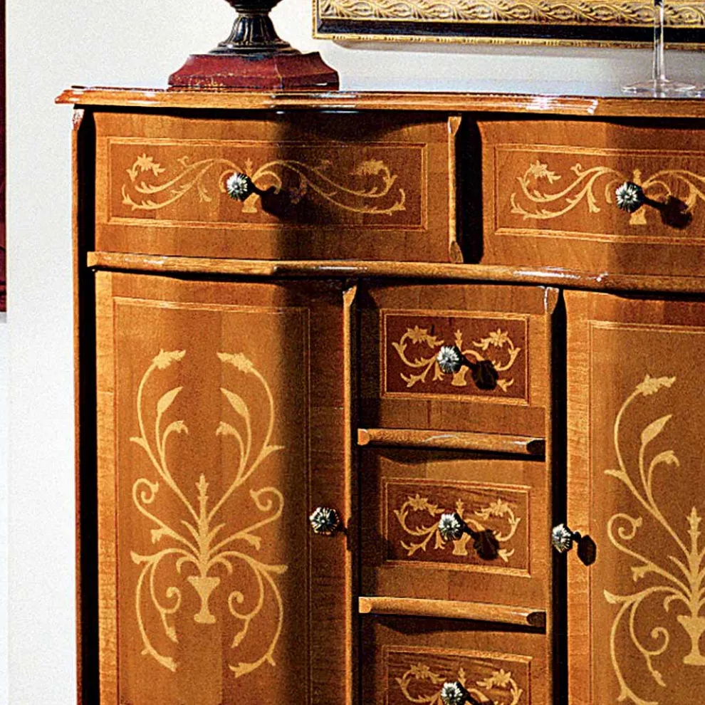Kommode im klassischen Stil aus Holz 2 Türen und 5 Schubladen Made in Italy - Luxus