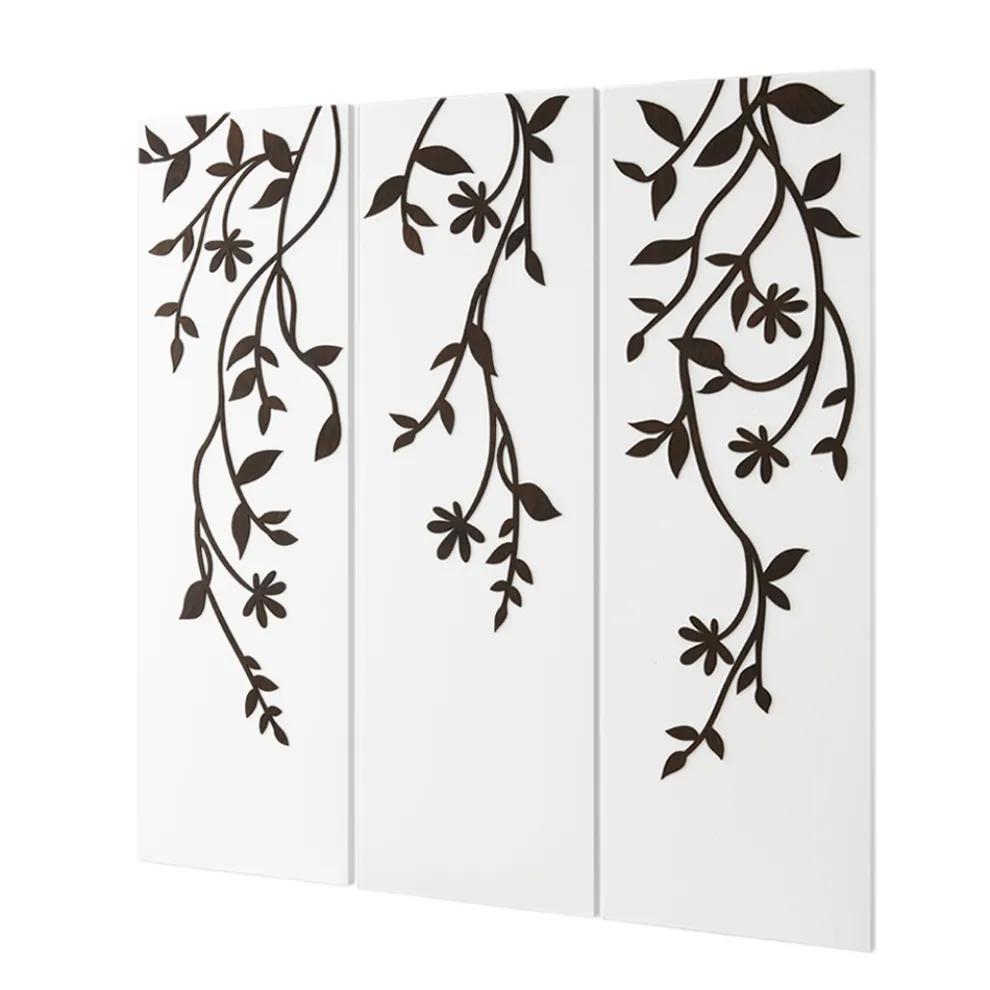 Komposition aus 3 Tafeln mit der Darstellung von 3 Zweigen und Blättern, hergestellt in Italien – Barney