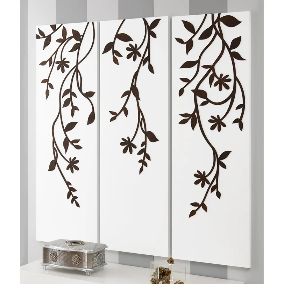 Komposition aus 3 Tafeln mit der Darstellung von 3 Zweigen und Blättern, hergestellt in Italien – Barney