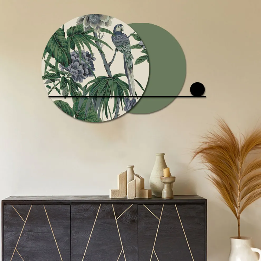 Komposition aus Holzgemälden mit tropischem Druck, hergestellt in Italien – Jamaika