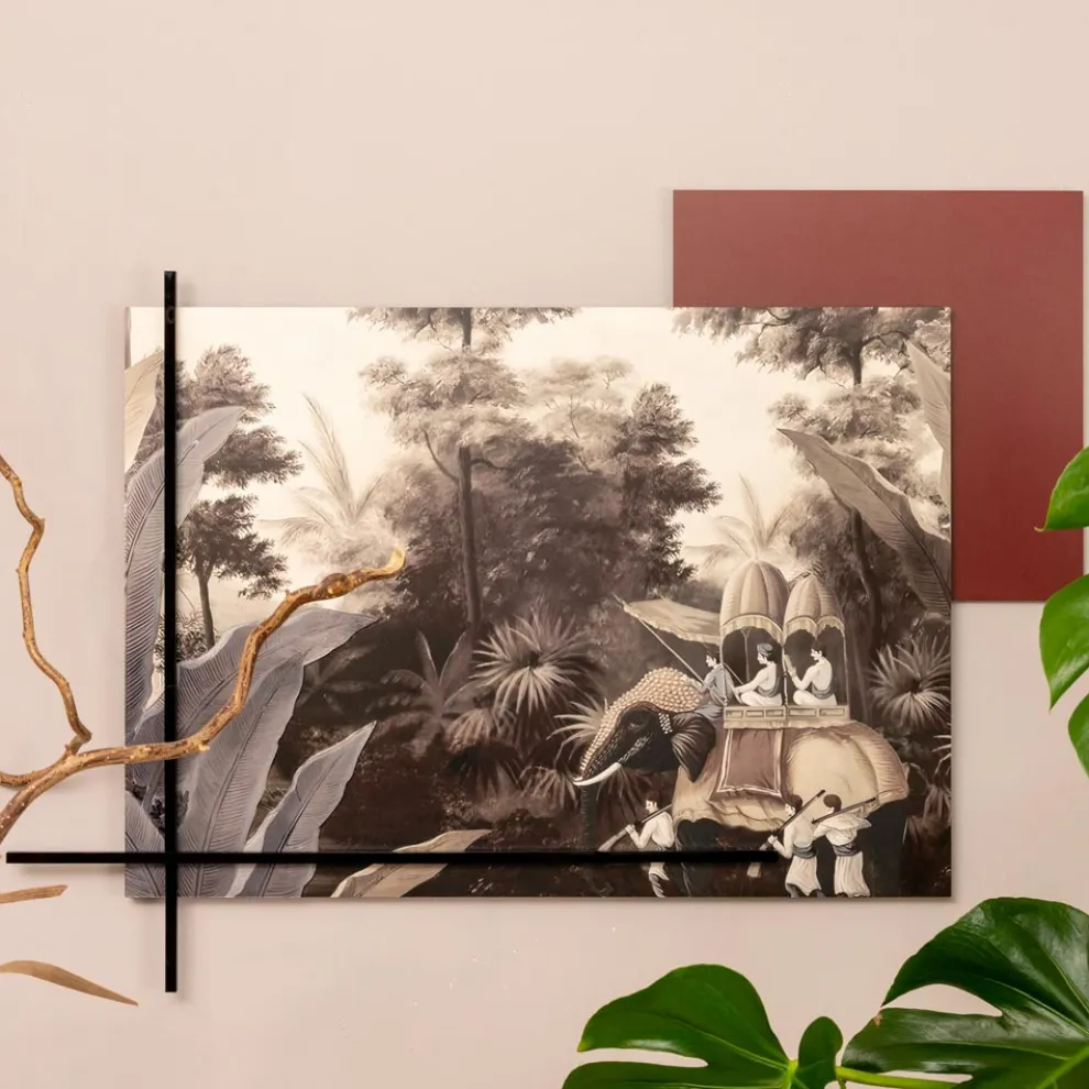Komposition aus Holzgemälden mit Elefantendruck, hergestellt in Italien – Patagonien