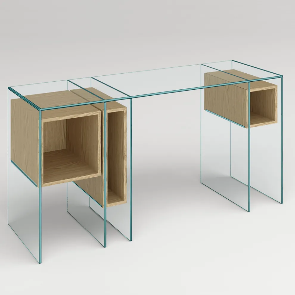 Konsole aus extra klarem Glas und hochwertigem Holz made in Italy - Damiano