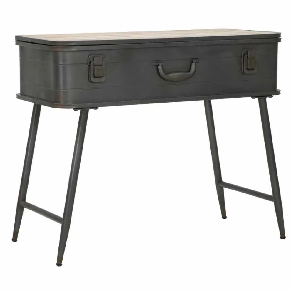 Konsole mit Behälter im Industriedesign aus Eisen und Holz - Gomes