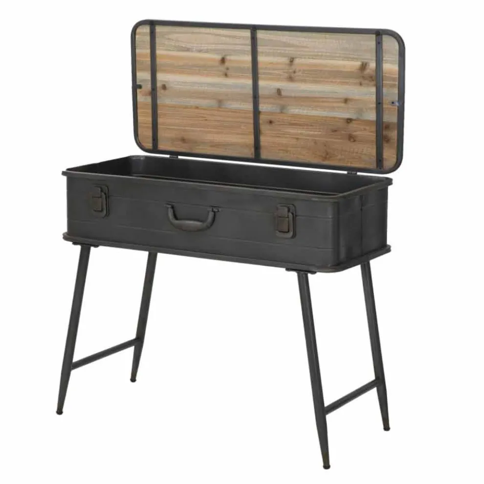 Konsole mit Behälter im Industriedesign aus Eisen und Holz - Gomes