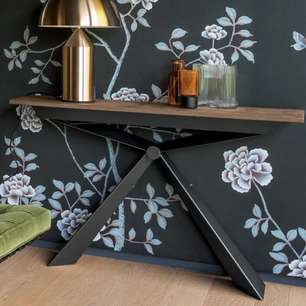 Konsole mit Platte in Mörteloptik und Metallsockel Made in Italy - Timedio