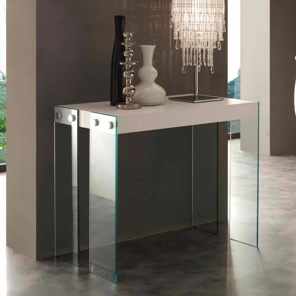 Konsole verlängerbar mit Hartglas Beinen in modernem Design Miss