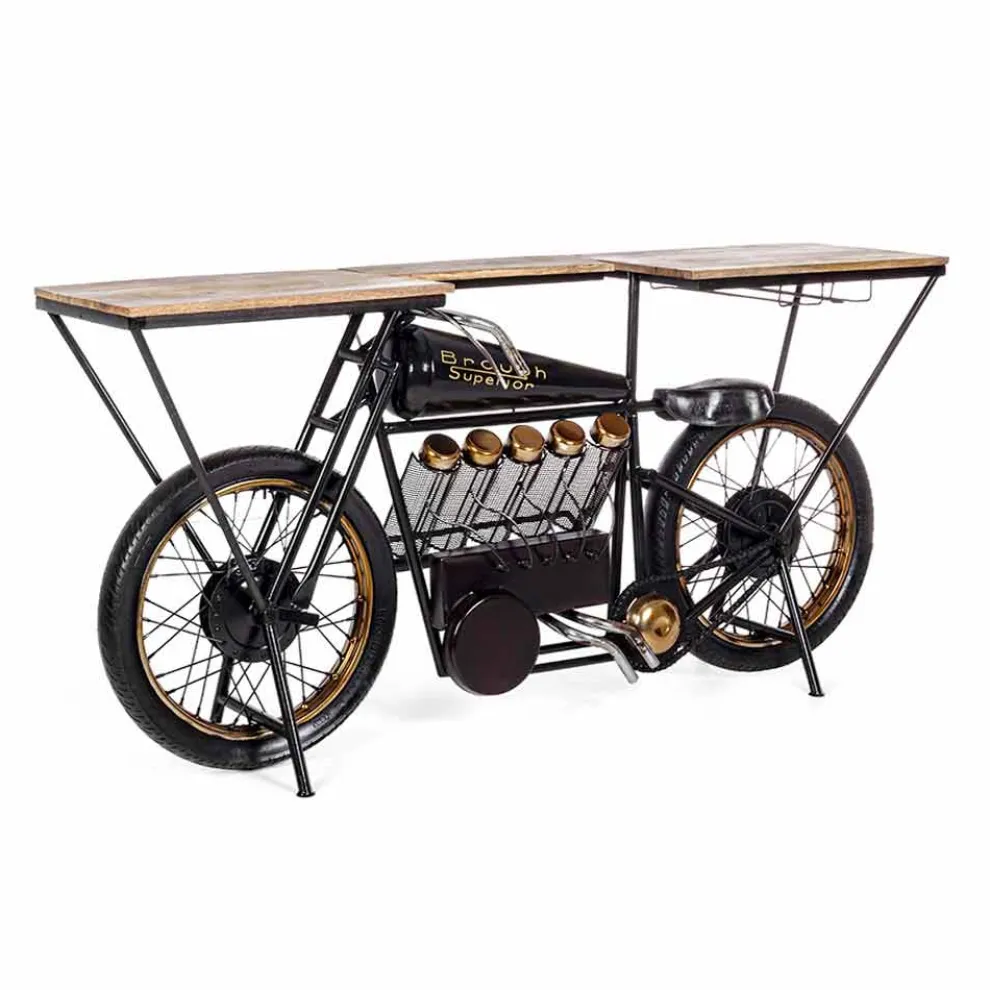 Konsolenbar mit modernem Design aus Mangoholz und Stahl - Schalotte