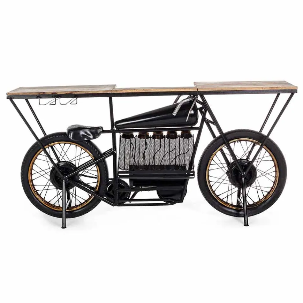 Konsolenbar mit modernem Design aus Mangoholz und Stahl - Schalotte