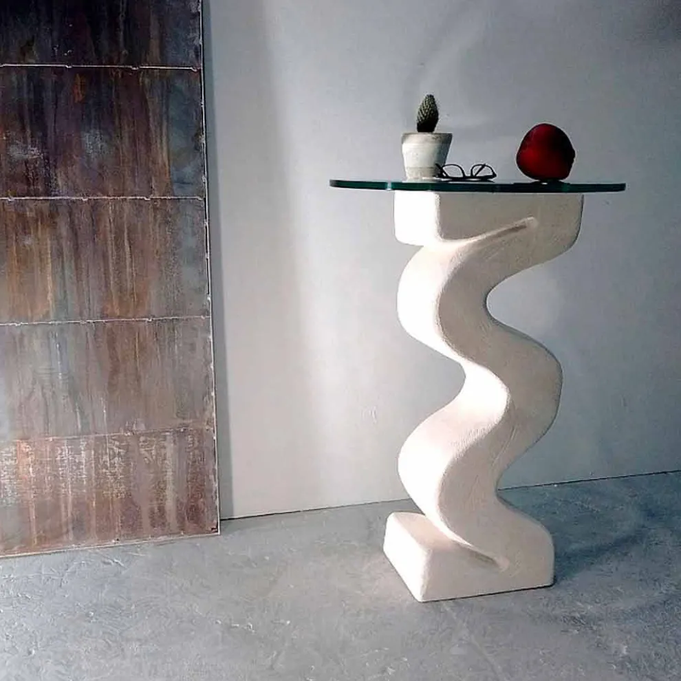 Konsolentisch rund aus Stein und Kristall in modernem Design Babylas