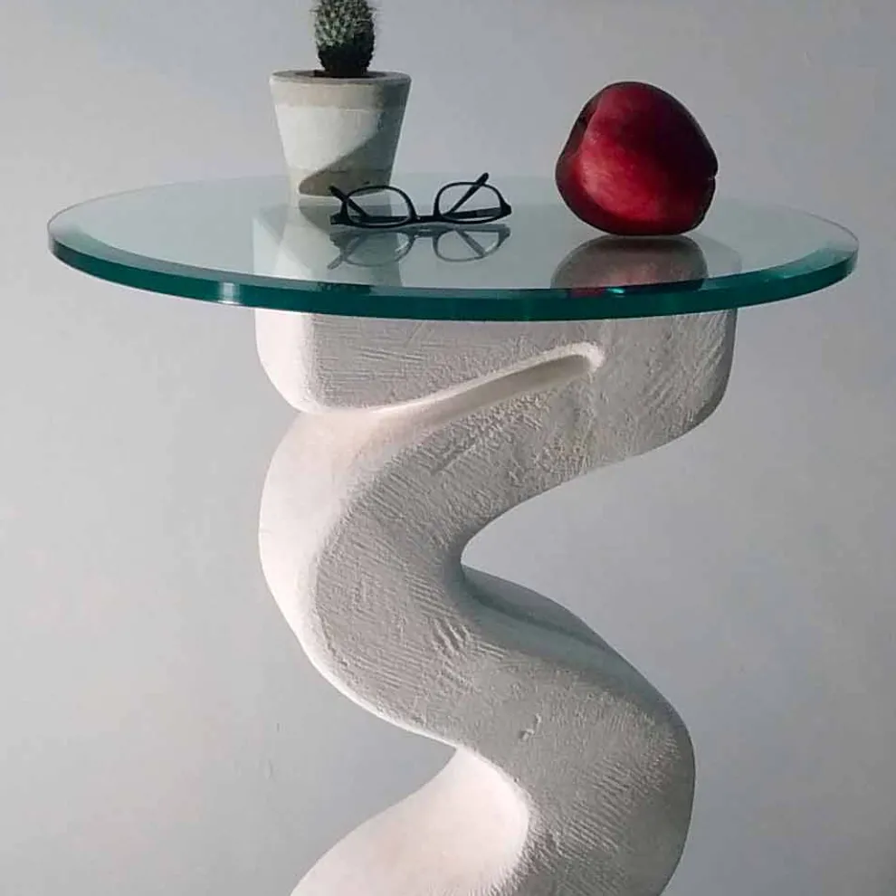 Konsolentisch rund aus Stein und Kristall in modernem Design Babylas