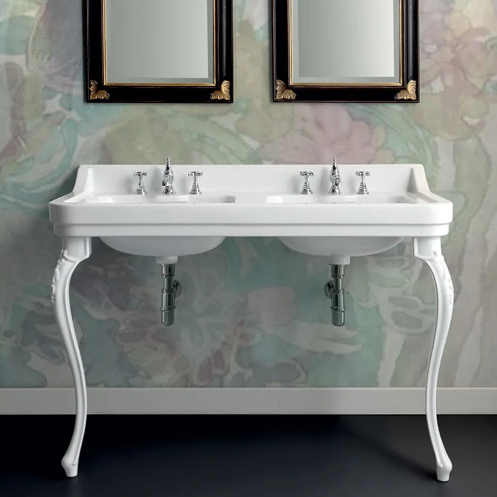 Konsolenwaschtisch aus weißer Keramik mit Doppelwaschbecken L 125 cm - Wollie