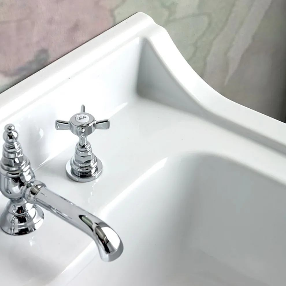 Konsolenwaschtisch aus weißer Keramik mit Doppelwaschbecken L 125 cm - Wollie