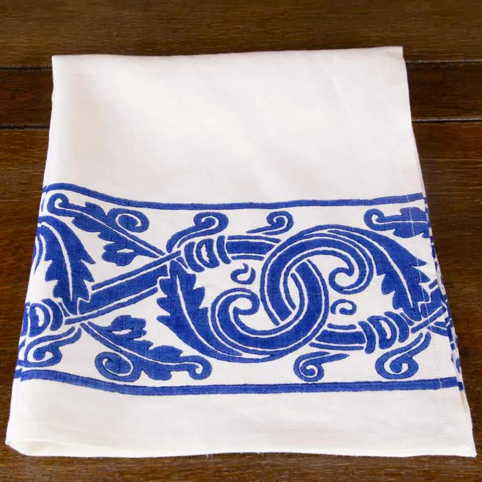 Italienisches handgefertigtes Leinengeschirrtuch mit handbedruckter Zeichnung