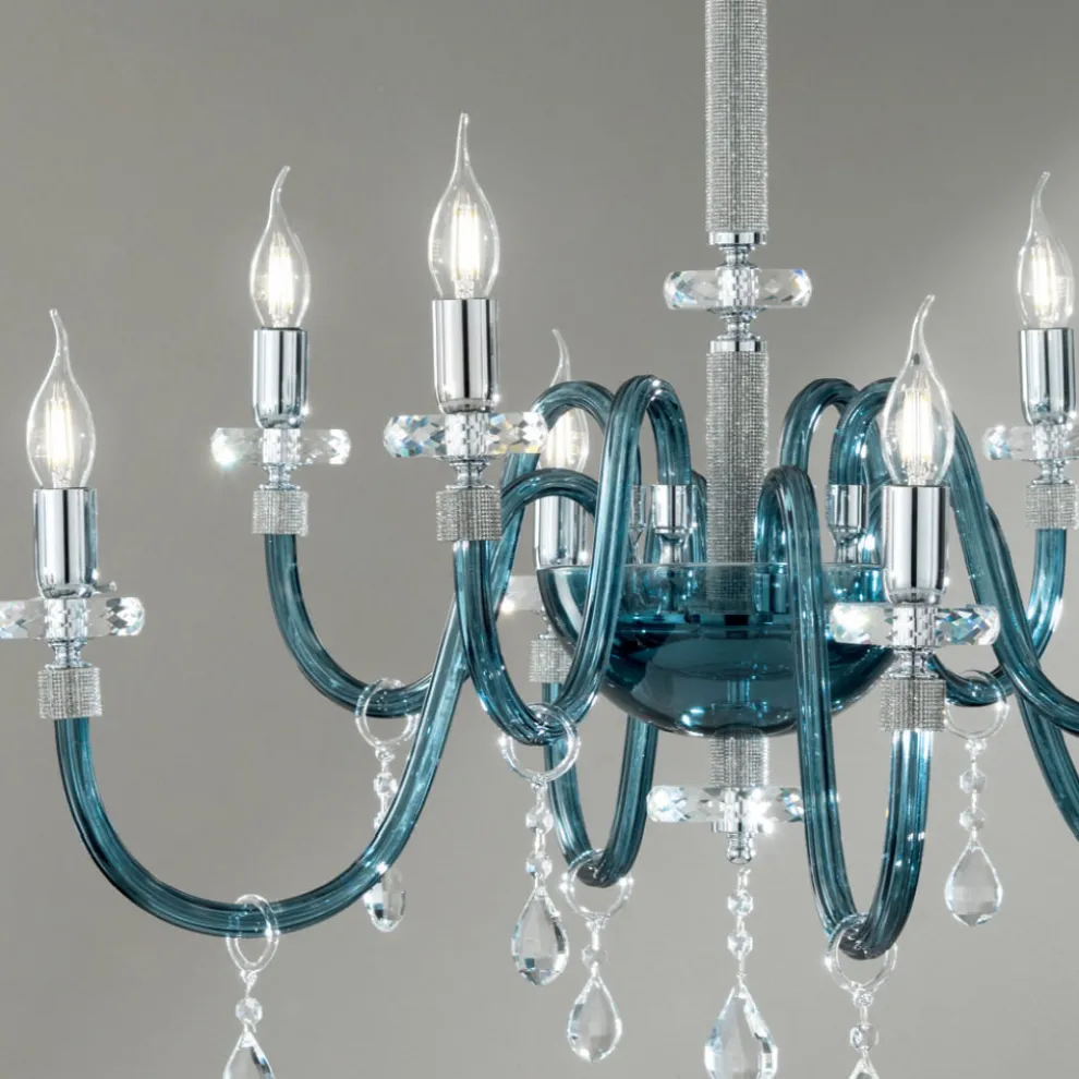 Kronleuchter 8 Lichter Klassisches italienisches Glas Handgefertigt Blaugrün - Similo