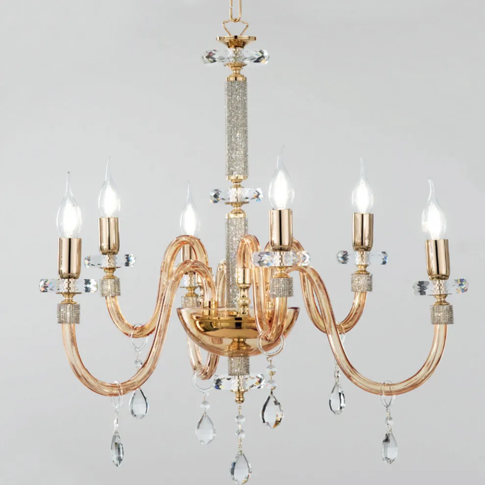 Kronleuchter 6 Lichter Klassisches italienisches Glas Handgefertigt Bernstein - Similo