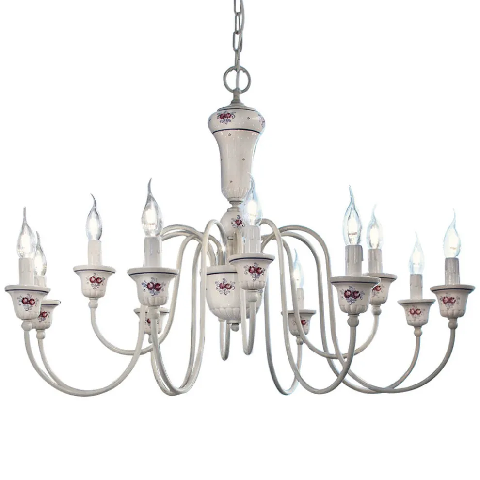 Kronleuchter 12 Lichter Artisan handbemalte Keramik und Messing - Sanremo