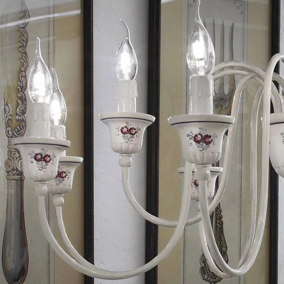 Kronleuchter 12 Lichter Artisan handbemalte Keramik und Messing - Sanremo