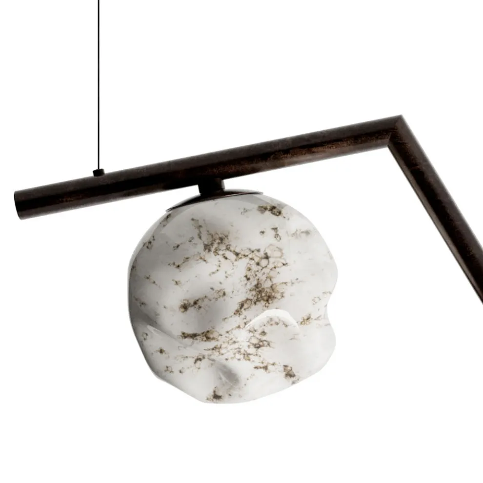 Kronleuchter aus dunklem Messing und Steinglas, hergestellt in Italien – Bottega