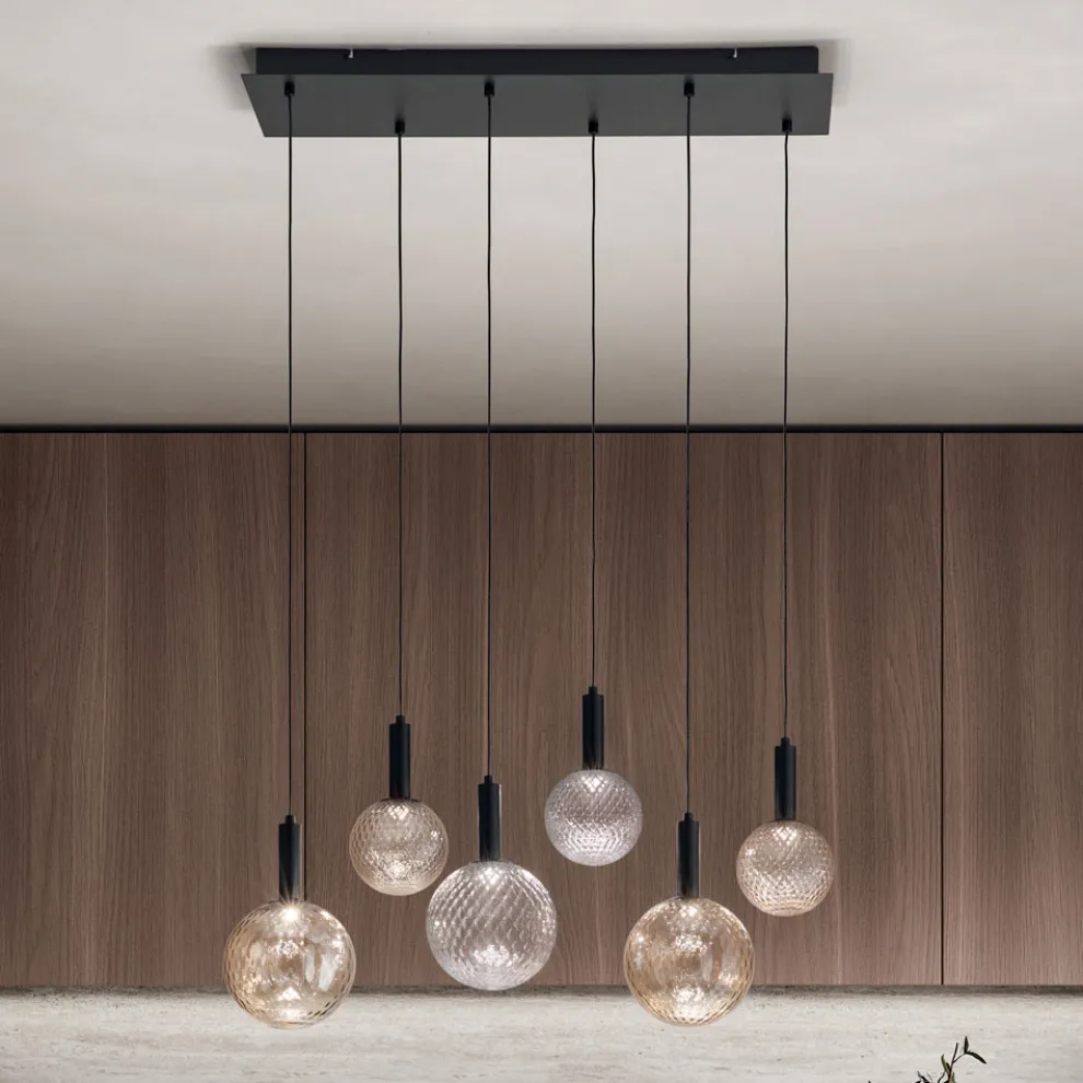 Kronleuchter aus mundgeblasenem Glas mit 6 Lichtern und Balloton-Dekoration - Fee