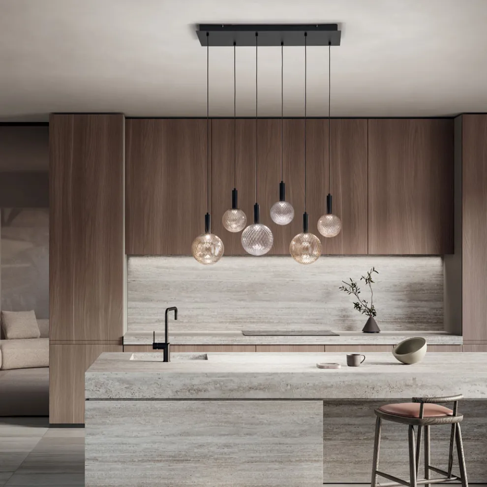 Kronleuchter aus mundgeblasenem Glas mit 6 Lichtern und Balloton-Dekoration - Fee