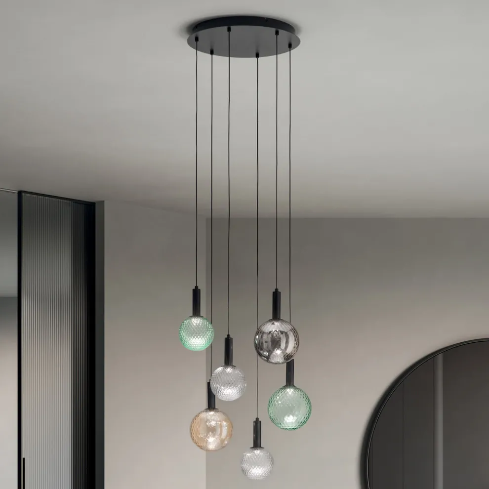 Kronleuchter aus mundgeblasenem Glas, farbig und mit Balloton-Dekoration - Fee