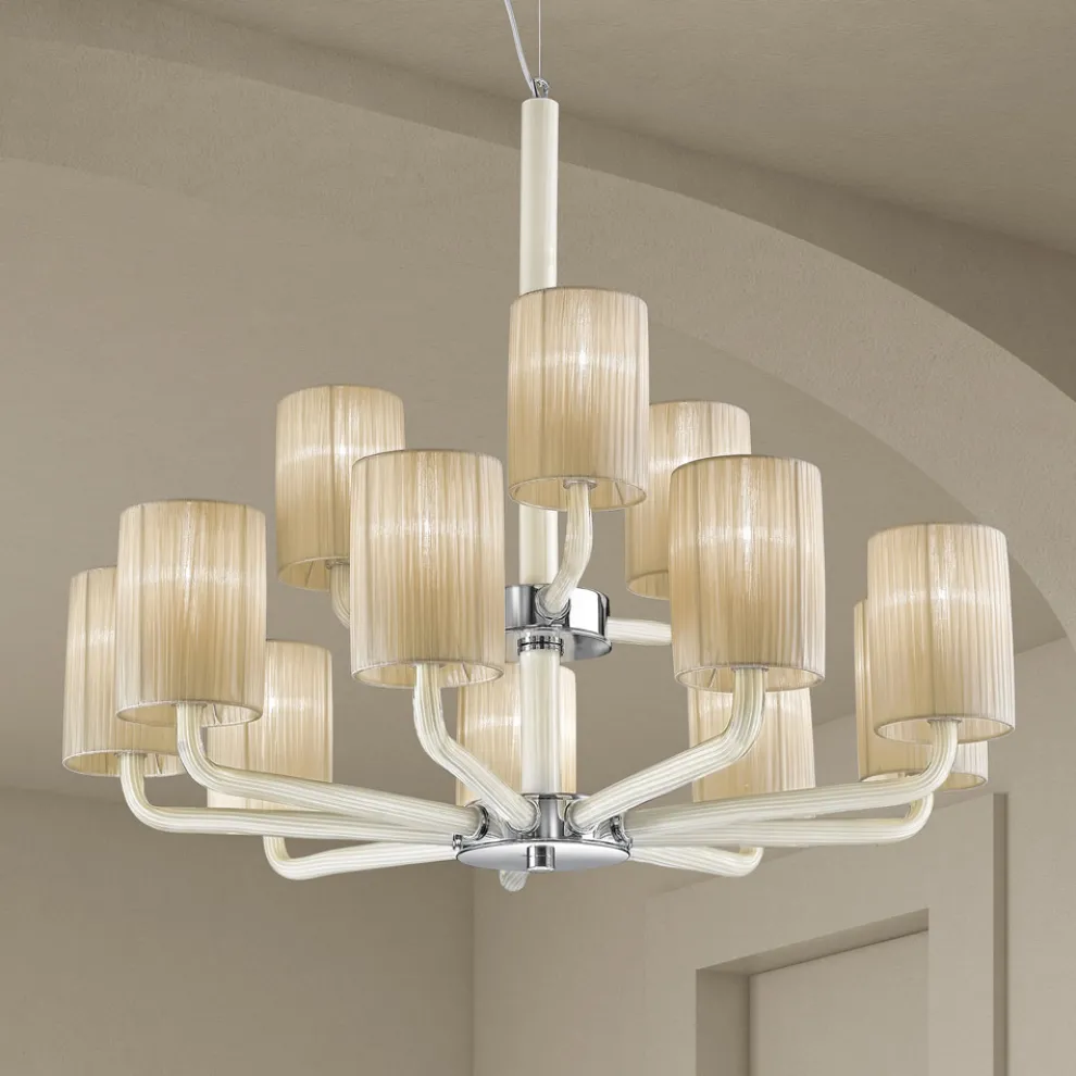 Kronleuchter mit 12 Lichtern aus venezianischem Glas und Metall Made in Italy - Graham