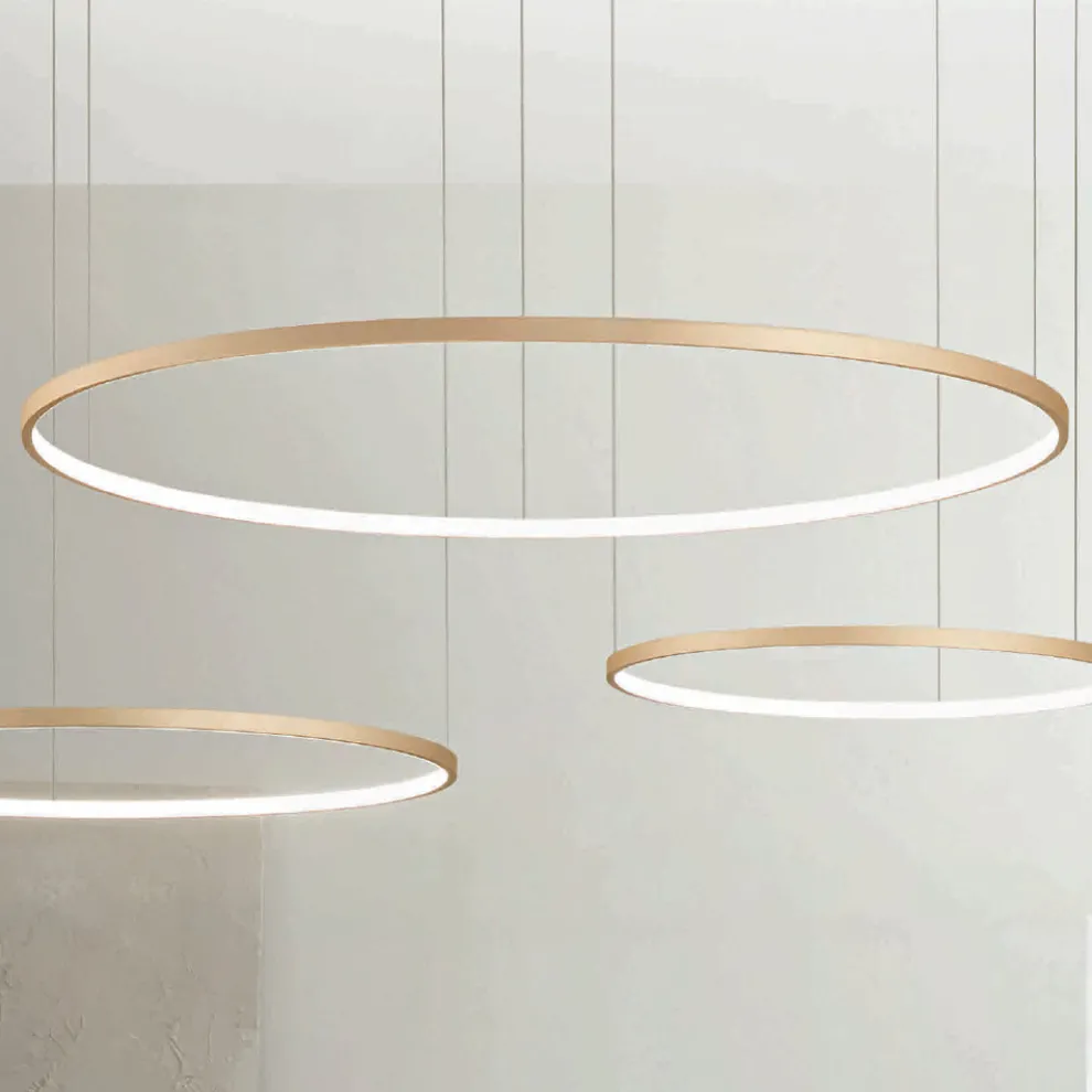 Kronleuchter mit 2 oder 3 horizontalen runden LED-Leuchten aus lackiertem Metall – Maulbeere