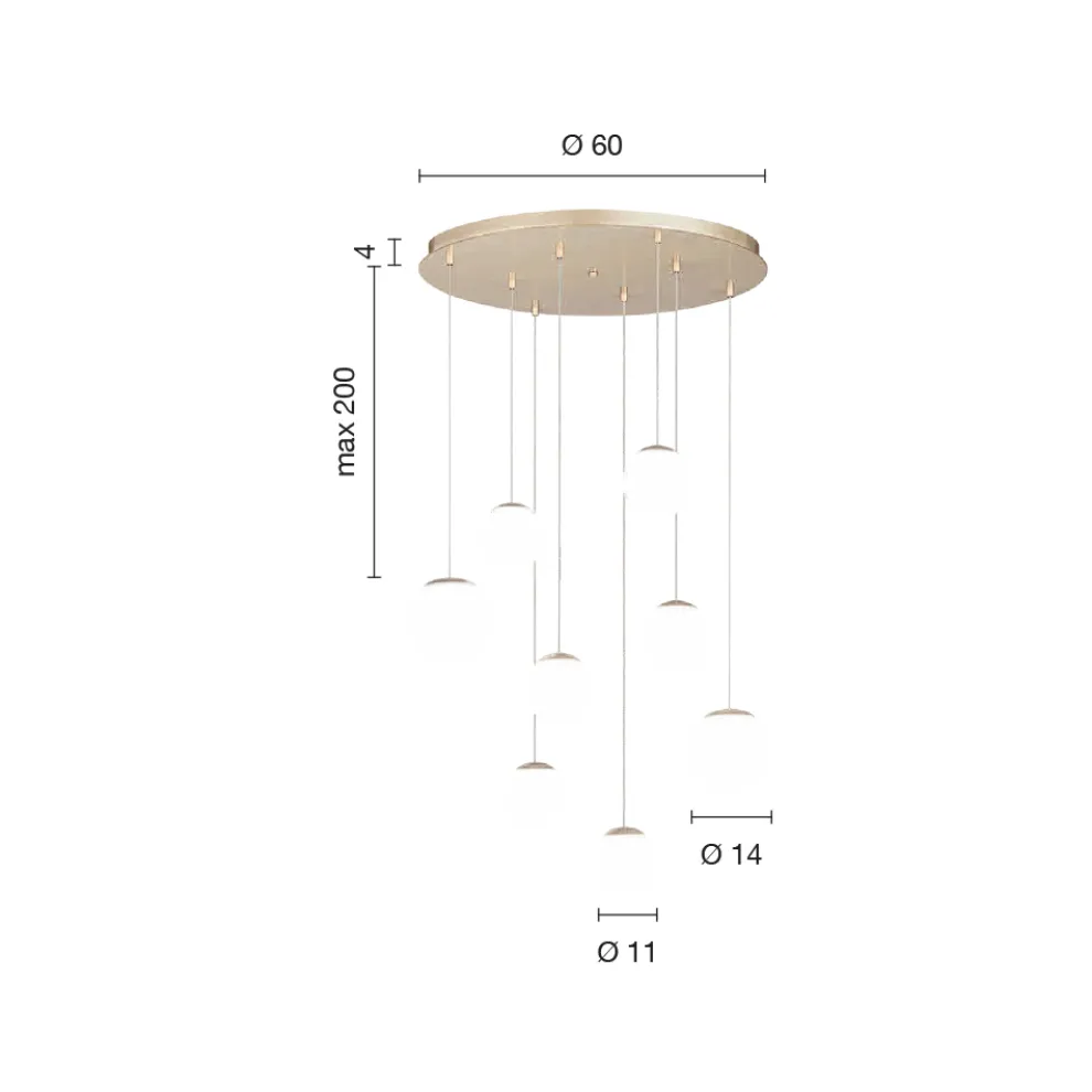 Kronleuchter mit 8 LEDs, optional mit farbigem Glas abgedeckt und Sockel aus Metall – Buche