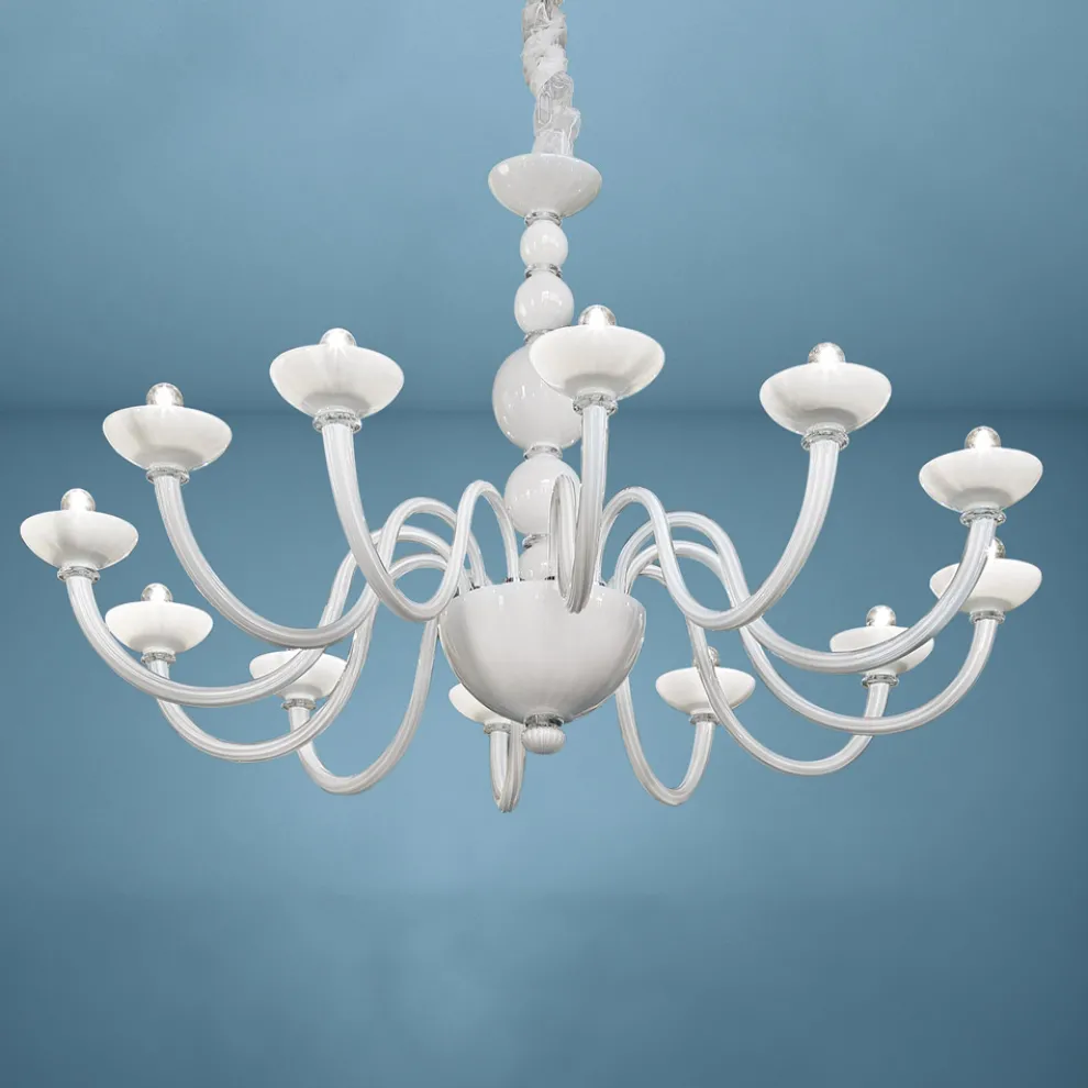 Kronleuchter mit 12 Lichtern aus venezianischem Glas und Metall Made in Italy - Foscarino