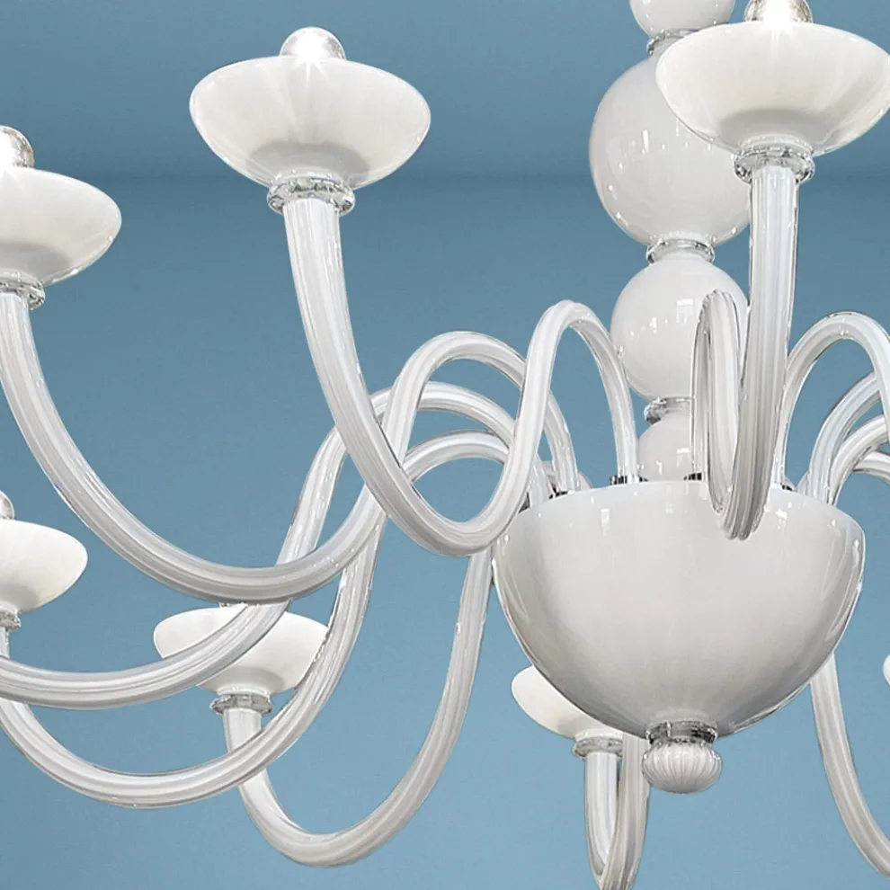 Kronleuchter mit 12 Lichtern aus venezianischem Glas und Metall Made in Italy - Foscarino