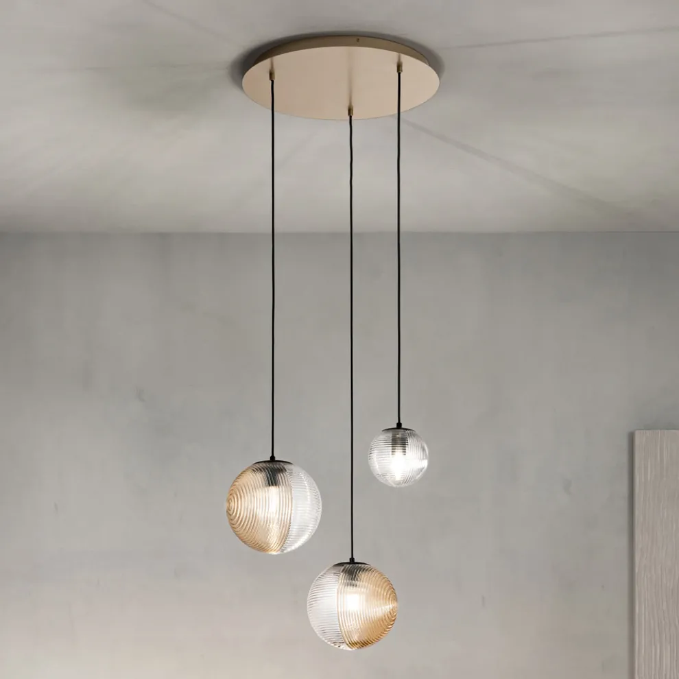 Kronleuchter mit 3 Lichtern aus mundgeblasenem Glas in Form einer Kugel Made in Italy - Prilla