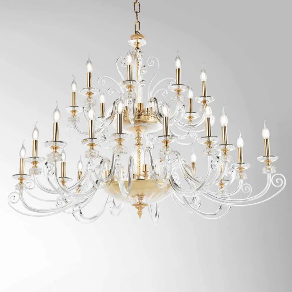 Kronleuchter mit 24 Lichtern aus mundgeblasenem Glas und klassischem Luxuskristall - Cassea