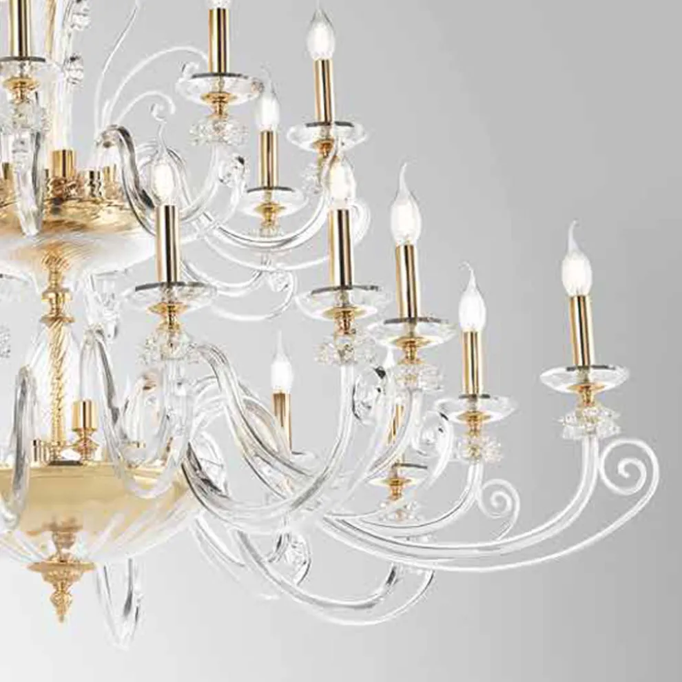 Kronleuchter mit 24 Lichtern aus mundgeblasenem Glas und klassischem Luxuskristall - Cassea