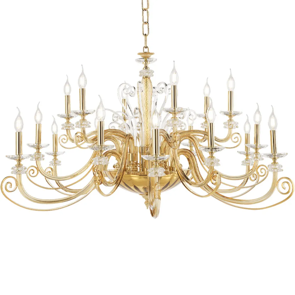 Kronleuchter mit 18 Lichtern aus mundgeblasenem Glas und klassischem Luxuskristall - Cassea