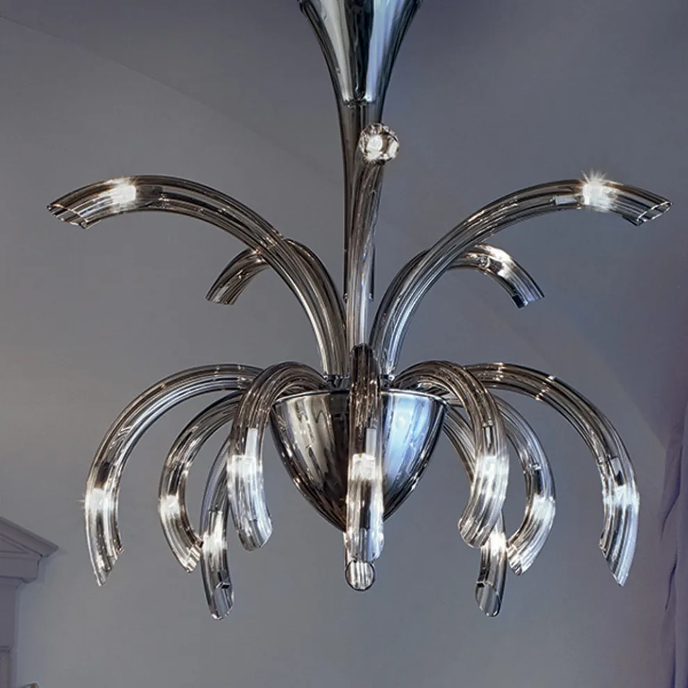 Kronleuchter mit 15 Lichtern aus venezianischem Glas und verchromtem Metall Made in Italy - Jason